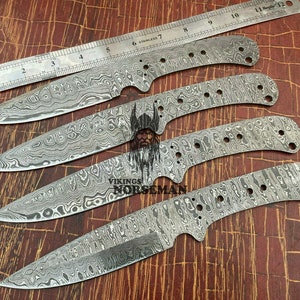 Lot of 4 Damascus Steel Blank Blade Knife for Knife Making Supplies, A Supplies to Make Knives, Damascus Steel Blank Blades (VBB-113)