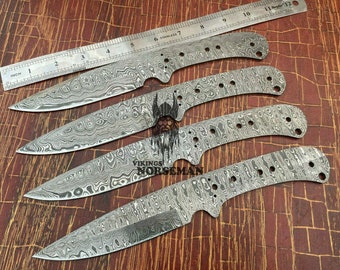 Lot of 4 Damascus Steel Blank Blade Knife for Knife Making Supplies, A Supplies to Make Knives, Damascus Steel Blank Blades (VBB-113)