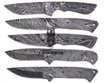 Lot of 5 Damascus Steel Blank Blade Knife for Knife Making Supplies, A Supplies to Make Knives, Damascus Steel Blank Blades (VBB-115)