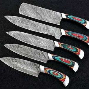 Knive Set – 7-Piece Full Tang Damascus Steel with Leather Roll main image 0