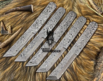 Lot of 5 Damascus Steel Blank Blade Knife for Knife Making Supplies, A Supplies to Make Knives, Damascus Steel Blank Blades (VBB-150)