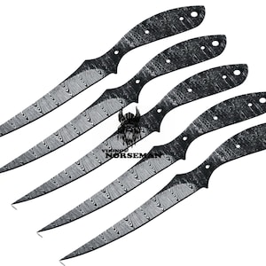 Lot of 5 Damascus Steel Blank Blade Fillet Knife for Knife Making Supplies, A Supplies to Make Knives, Damascus Steel Blank Blades (VBB-213)