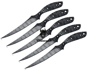 Lot of 5 Damascus Steel Blank Blade Fillet Knife for Knife Making Supplies, A Supplies to Make Knives, Damascus Steel Blank Blades (VBB-213)