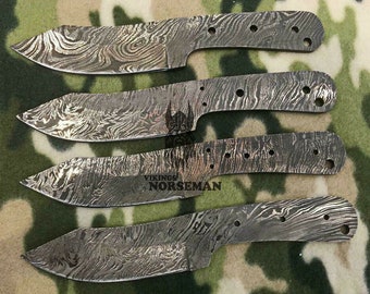 Lot of 4 Damascus Steel Blank Blade Knife for Knife Making Supplies, A Supplies to Make Knives, Damascus Steel Blank Blades (VBB-112)
