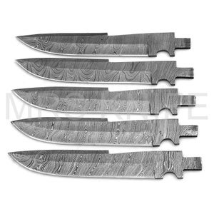 Lot of 5 Damascus Steel Blank Blade Knife for Knife Making Supplies, A Supplies to Make Knives, Damascus Steel Blank Blades (VBB-174)