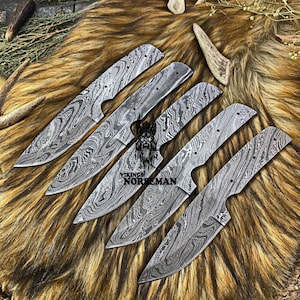 Lot of 5 Damascus Steel Blank Blade Knife for Knife Making Supplies, A Supplies to Make Knives, Damascus Steel Blank Blades (VBB-141)