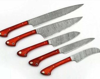 Custom Handmade Full Tang Damascus Steel Chef Knife Set/Kitchen Knife Set With Pakka Wood Handle, Gift For Him, Birthday Gift, Anniversary