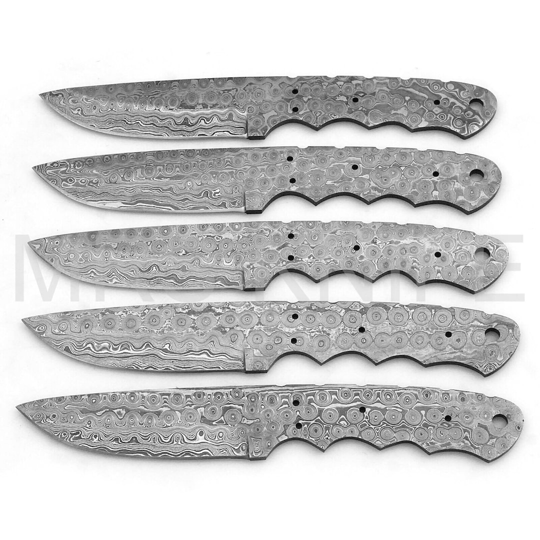 Lot of 5 Damascus Steel Blank Blade Knife for Knife Making Supplies, A