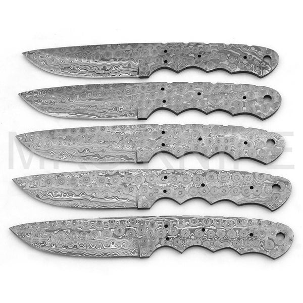 Lot of 5 Damascus Steel Blank Blade Knife for Knife Making Supplies, A Supplies to Make Knives, Damascus Steel Blank Blades (VBB-164)