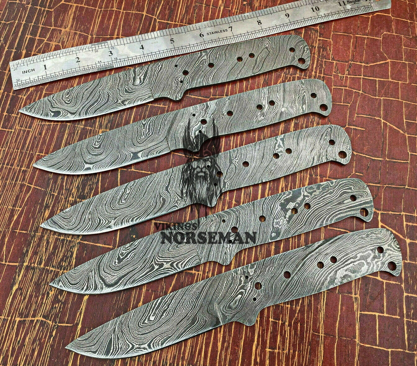 Lot of 5 Damascus Steel Blank Blade Knife for Knife Making Supplies, A Supplies to Make Knives, Damascus Steel Blank Blades (VBB-104)