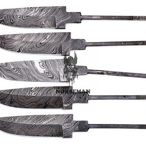 Lot of 5 Damascus Steel Blank Blade Knife for Knife Making Supplies, A Supplies to Make Knives, Damascus Steel Blank Blades (VBB-120)
