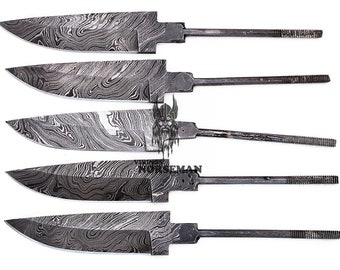 Lot de 5 couteaux à lame vierge en acier Damas pour les fournitures de fabrication de couteaux, A fournitures pour fabriquer des couteaux, lames à blanc en acier Damas (VBB-120)