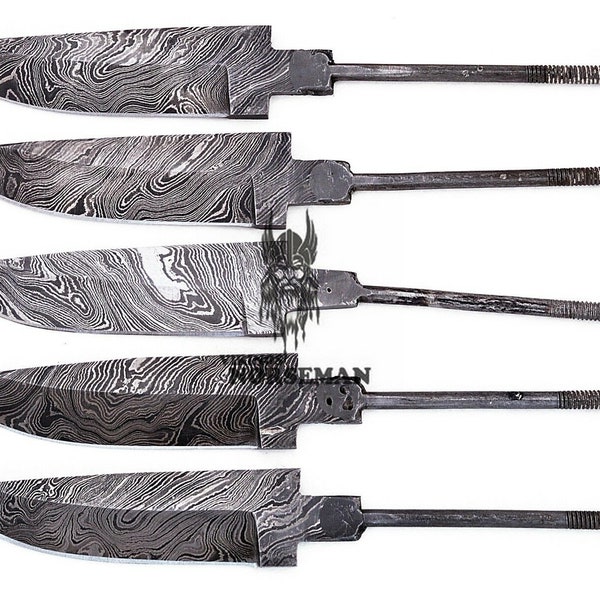 Lot de 5 couteaux à lame vierge en acier Damas pour les fournitures de fabrication de couteaux, A fournitures pour fabriquer des couteaux, lames à blanc en acier Damas (VBB-120)