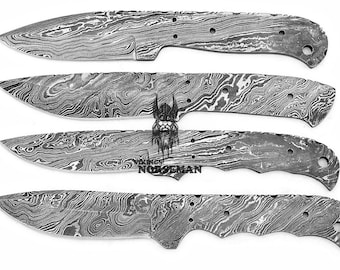 Lot of 4 Damascus Steel Blank Blade Knife for Knife Making Supplies, A Supplies to Make Knives, Damascus Steel Blank Blades (VBB-119)