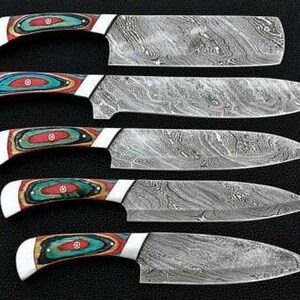 Knive Set – 7-Piece Full Tang Damascus Steel with Leather Roll main image 1