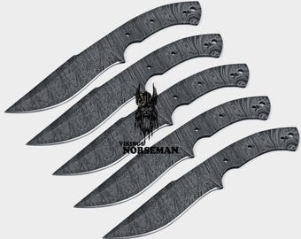 Lot of 5 Damascus Steel Blank Blade Knife for Knife Making Supplies, A Supplies to Make Knives, Damascus Steel Blank Blades (VBB-201)