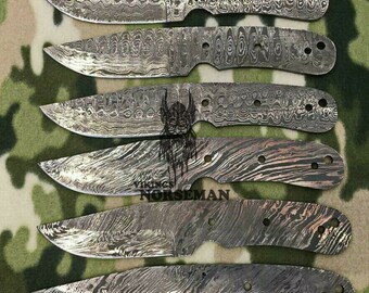Lot of 6 Damascus Steel Blank Blade Knife for Knife Making Supplies, A Supplies to Make Knives, Damascus Steel Blank Blades (VBB-114)