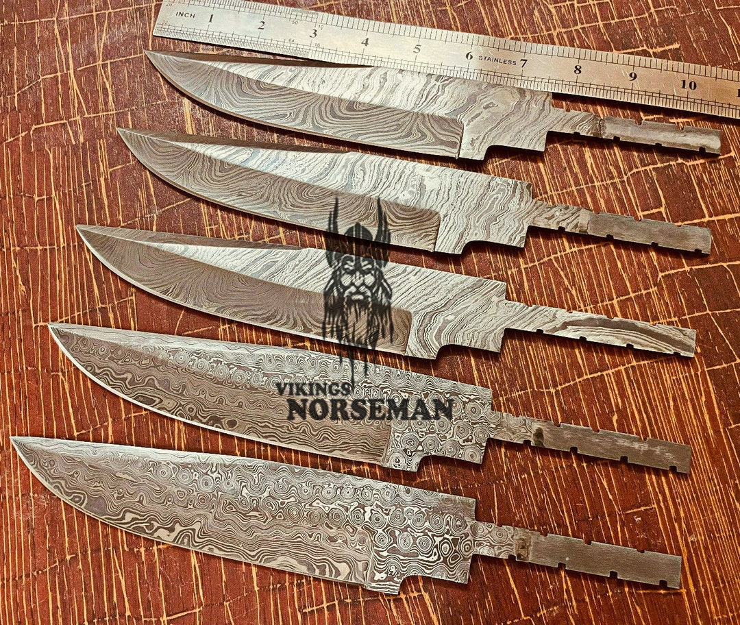 Lot of 5 Damascus Steel Blank Blade Knife for Knife Making Supplies, A  Supplies to Make Knives, Damascus Steel Blank Blades VBB-105 