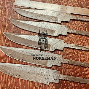 Lot of 5 Damascus Steel Blank Blade Knife for Knife Making Supplies, A Supplies to Make Knives, Damascus Steel Blank Blades (VBB-102)