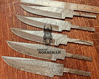 Lot of 5 Damascus Steel Blank Blade Knife for Knife Making Supplies, A Supplies to Make Knives, Damascus Steel Blank Blades (VBB-102)