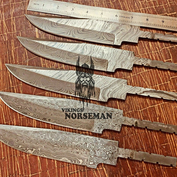 Lot of 5 Damascus Steel Blank Blade Knife for Knife Making Supplies, A Supplies to Make Knives, Damascus Steel Blank Blades (VBB-102)