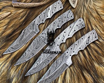 Lot of 4 Damascus Steel Blank Blade Knife for Knife Making Supplies, A Supplies to Make Knives, Damascus Steel Blank Blades (VBB-152)