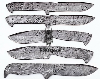 Lot of 5 Damascus Steel Blank Blade Knife for Knife Making Supplies, A Supplies to Make Knives, Damascus Steel Blank Blades (VBB-116)