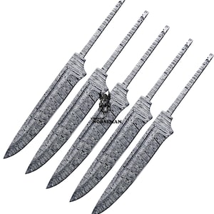Lot med 5 Damaskusstålknivar med blankt blad för knivtillverkning, tillbehör för att tillverka knivar, Damaskusstålblad med blankt blad (VBB-212)