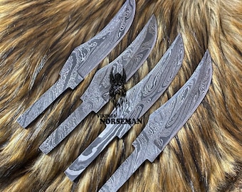 Lot of 4 Damascus Steel Blank Blade Knife for Knife Making Supplies, A Supplies to Make Knives, Damascus Steel Blank Blades (VBB-154)