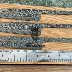 Lot of 3 Damascus Steel Blank Blade Knife for Knife Making Supplies, A Supplies to Make Knives, Damascus Steel Blank Blades (VBB-111)