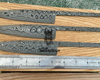 Lot of 3 Damascus Steel Blank Blade Knife for Knife Making Supplies, A Supplies to Make Knives, Damascus Steel Blank Blades (VBB-111)