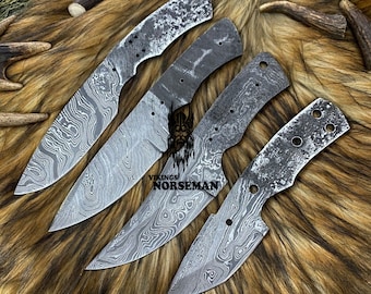Lot of 4 Damascus Steel Blank Blade Knife for Knife Making Supplies, A Supplies to Make Knives, Damascus Steel Blank Blades (VBB-155)