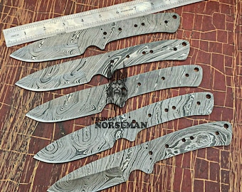 Lot of 5 Damascus Steel Blank Blade Knife for Knife Making Supplies, A Supplies to Make Knives, Damascus Steel Blank Blades (VBB-108)