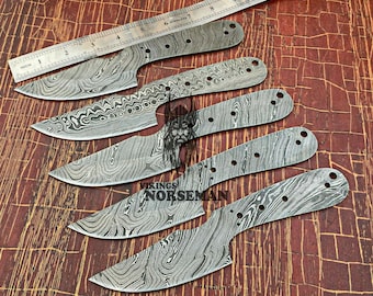 Lot of 5 Damascus Steel Blank Blade Knife for Knife Making Supplies, A Supplies to Make Knives, Damascus Steel Blank Blades (VBB-105)