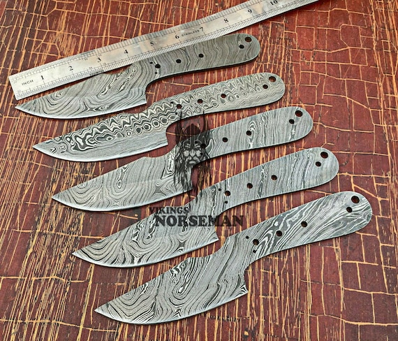 Lot of 5 Damascus Steel Blank Blade Knife for Knife Making Supplies, A  Supplies to Make Knives, Damascus Steel Blank Blades VBB-105 