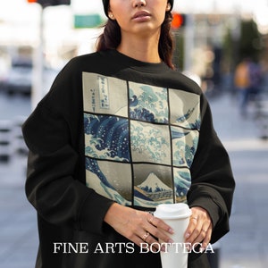 Great Wave off Kanagawa by Hokusai Grid Unisex Sweatshirt | Japanese Art | Fuji Mountain | Aesthetic shirt | Surfer Gift