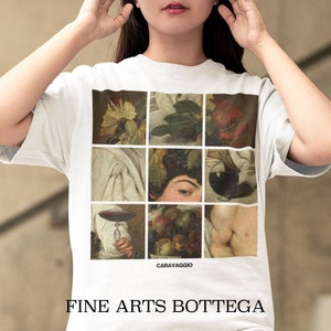 Caravaggio – Bacchus Grid Unisex T-Shirt | Renaissance Aesthetic | Baroque | Art History Tee | Art Lover Gift