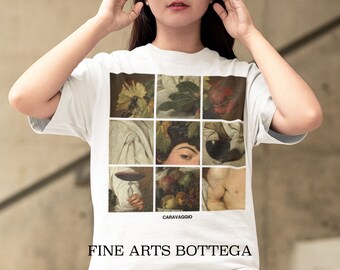 Caravaggio – Bacchus Grid Unisex T-Shirt | Renaissance Aesthetic | Baroque | Art History Tee | Art Lover Gift