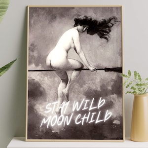 PRINTED Stay Wild Moon Child Poster | Albert Pénot | Witch Riding a Broom | Vintage Poster | Gothic Wall Art | Wicca Poster | Witchcraft art