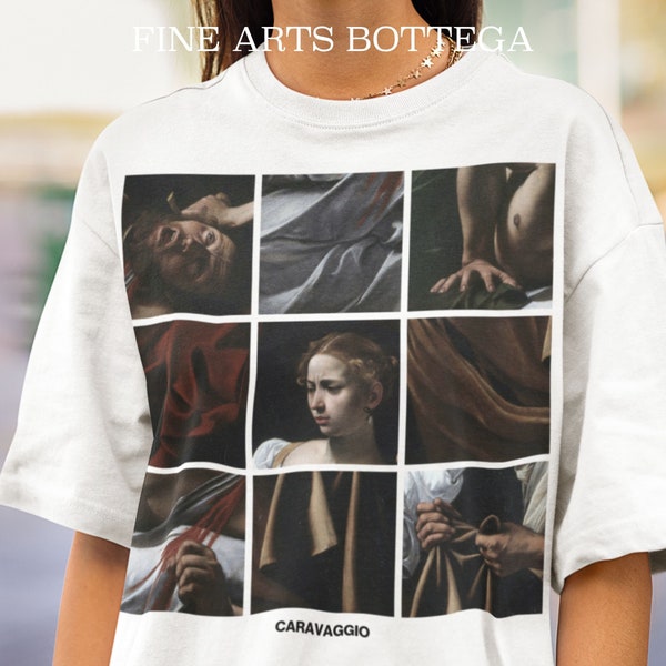 Caravaggio – Judith Beheading Holofernes Grid Unisex T-Shirt | Renaissance Aesthetic | Baroque | Art History Tee | Art Lover Gift