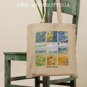 Vincent Van Gogh Grid Eco Tote Bag | Van Gogh Art | Grunge Aesthetic | Art Lover | Famous Old Painting | Tumblr Aesthetic | Mosaic Collage