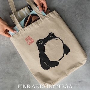 Unimpressed Frog - Matsumoto Hoji Eco Tote Bag | Japanese Art Illustration | Kawaii Clothing | Meika Gafu Sad Frog | Vintage Art Clothing
