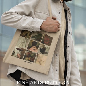 Caravaggio Bacchus Grid Eco Tote Bag | Famous Old Paintings | Renaissance Aesthetic | Grunge  | Art Lover | Mosaic Collage | Art History