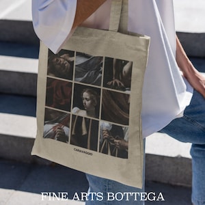 Caravaggio – Judith Beheading Holofernes Grid Eco Tote Bag | Renaissance Aesthetic | Baroque | Art History | Art Lover Gift | Mosaic Collage