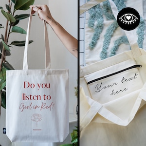 JUTEBEUTEL 100 % Baumwolle mit INNENTASCHE Reißverschluss / Personalisierbar / Stoffbeutel dicker Stoff / Tote Bag Girl In Red
