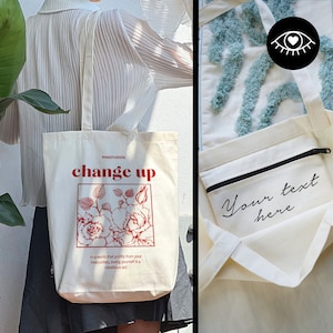 SAC EN JUTE 100% coton avec POCHE INTÉRIEURE et fermeture éclair / Personnalisable / Sac en tissu épais / Sac fourre-tout Y2K