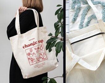 TOTE BAG 100 % Cotton / Shoulder bag with inside pocket and zipper / thick fabric / Feminism / Gift Idea / Cotton Canvas Bag