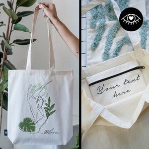 SAC JUTE 100% coton avec POCHE INTÉRIEURE et fermeture éclair / Personnalisable / Sac en tissu tissu épais / Tote bag Abstrait