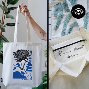SAC JUTE 100% coton avec POCHE INTÉRIEURE et fermeture éclair / Personnalisable / Sac en tissu tissu épais / Tote bag