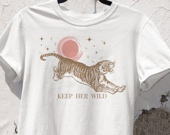 T-SHIRT Unisex 100 % Baumwolle / Handbedruckt / Nachhaltig & Fairtrade / Minimalistisches Designe / Basic Oberteil / Tiger Illustration